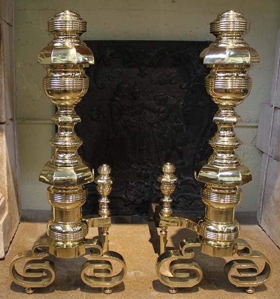 Pair of Palazzo Scaled 19th Century Solid Brass Andirons For Sale 5