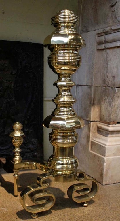 Pair of Palazzo Scaled 19th Century Solid Brass Andirons