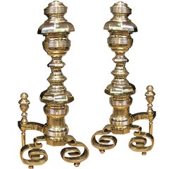 Pair of Palazzo Scaled 19th Century Solid Brass Andirons