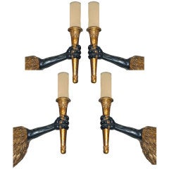 A Set of Four Unusual 19th c. Mecca Gilt Lion Paw Sconces