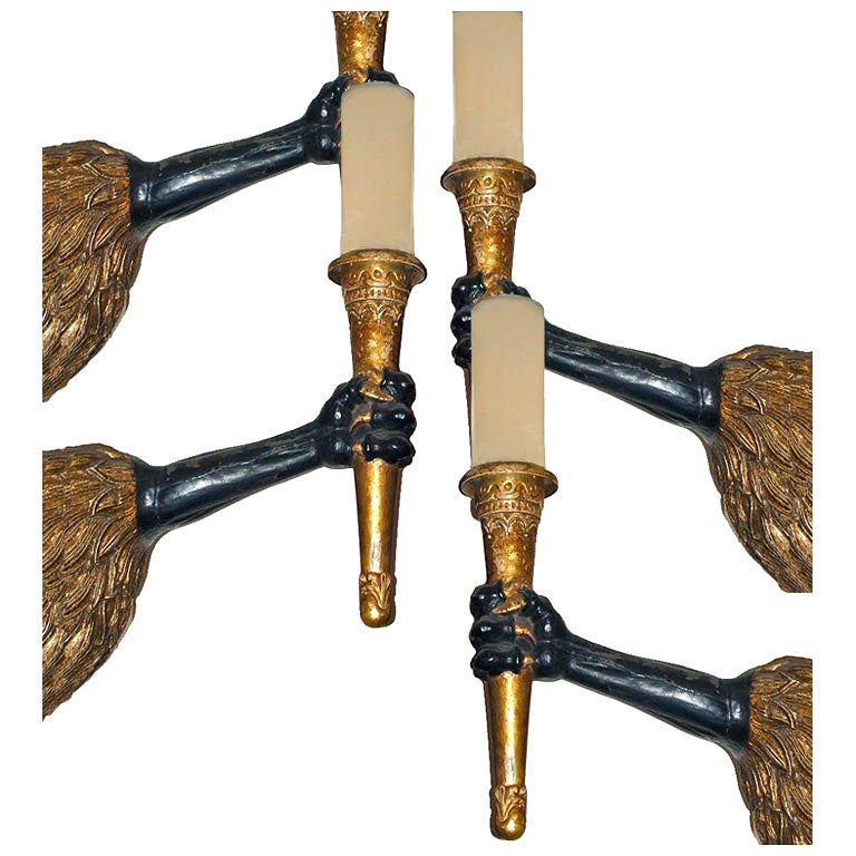 A Set of Four Unusual 19th c. Mecca Gilt Lion Paw Sconces