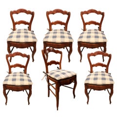 Set of Six 19th c. Walnut French Provincial Chairs