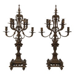 Pair of Oversized Patinated Bronze Candelabra