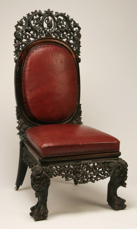 19th Century Burmese Carved Rosewood Chair