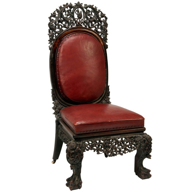 19th Century Burmese Carved Rosewood Chair For Sale