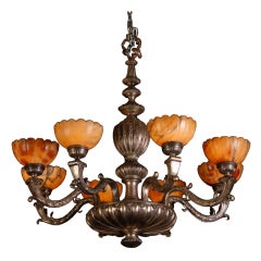 Early 20th Century Bronze and Alabaster Chandelier