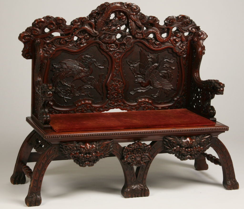 19th Century Chinese Carved Rosewood Settee