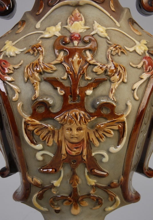 German 19th Century Wilhelm Schiller & Son Majolica Urn For Sale