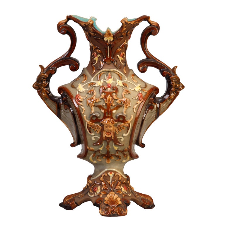 19th Century Wilhelm Schiller & Son Majolica Urn For Sale