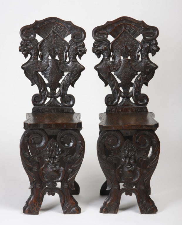Pair of Italian Renaissance Revival Hall Chairs
