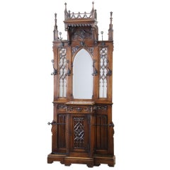 Antique French Gothic Revival Carved Walnut Hall Tree