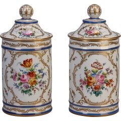Pair of Hand Painted French Porcelain Lidded Jars