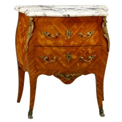 19th Century Marquetry Inlaid Marble Top Commode