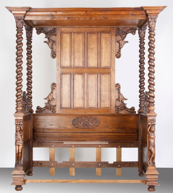 19th Century French Carved Oak Canopy Daybed