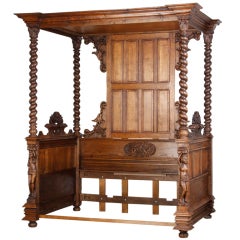 19th Century French Carved Oak Canopy Daybed