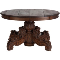 Antique 19th Century French Carved Oak Center Table