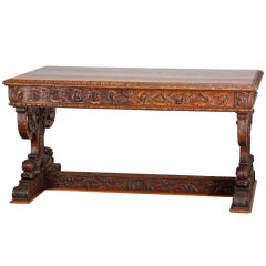19th Century Carved Oak Library Table
