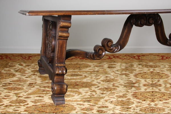 Oversized Mid 20th Century Carved Farm Table