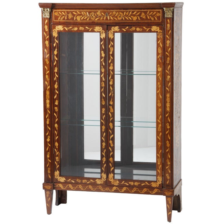 19th Century Dutch Marquetry Inlaid Curio Cabinet For Sale
