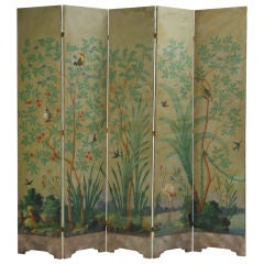 Mid 20th Century Hand Painted 5-panel Room Divider