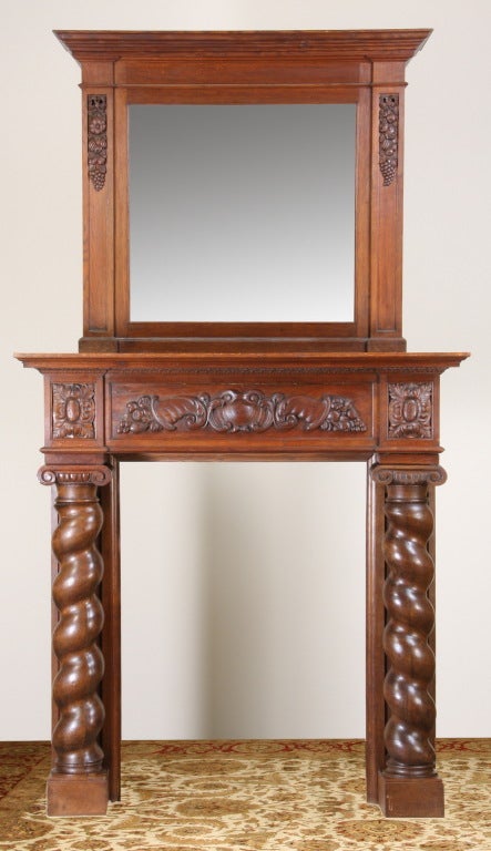 Monumental 19th Century Carved Oak Mantel