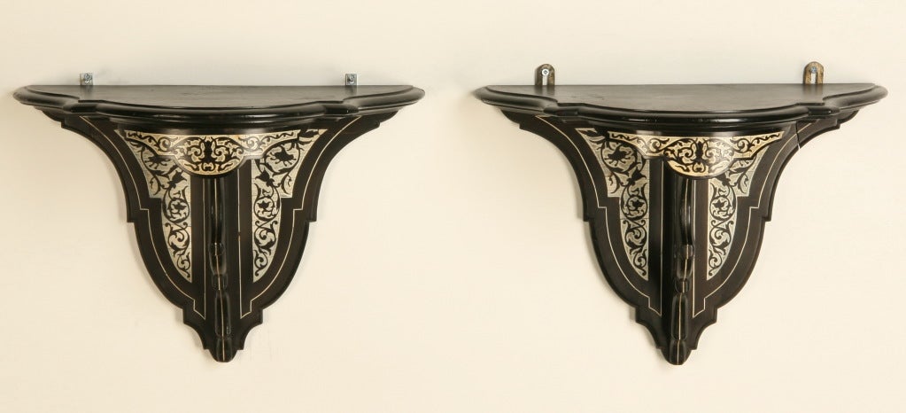 Pair of 19th Century Italian Ebony and Ivory Wall Brackets