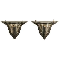 Pair of 19th Century Italian Ebony and Ivory Wall Brackets