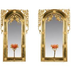 Pair of 19th Century Bronze Sconces with Mirrored Backs Antique Pair of 19th Century Bronze Sconces with Mirrored Backs