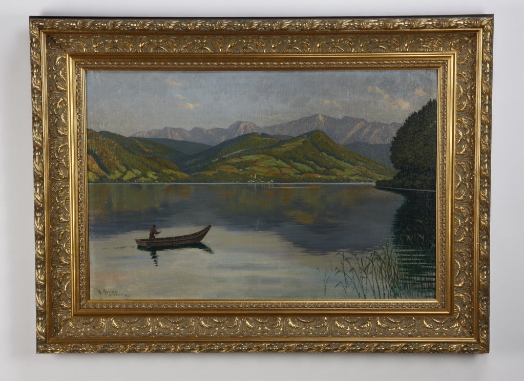 Early 20th century oil on canvas of Lake Attersee, Austria, artist signed and dated lower left B. Burian, Attersee 1921, (Austrian).