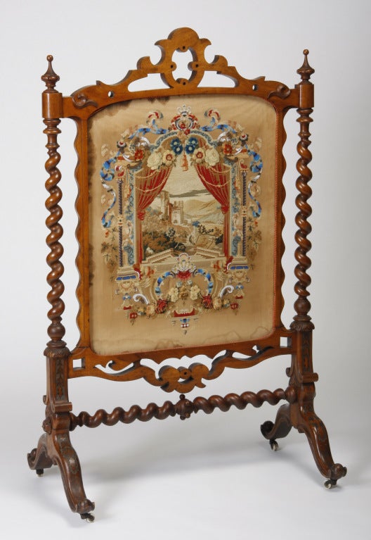 Oversized 19th Century English Walnut Fire Screen