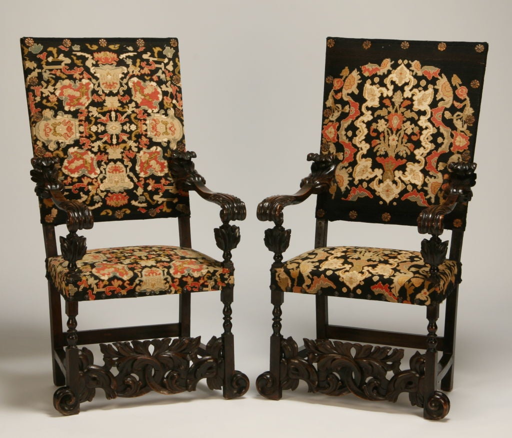 Pair of Similar 19th Century Carved Walnut Armchairs