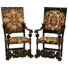 Pair of Similar 19th Century Carved Walnut Armchairs