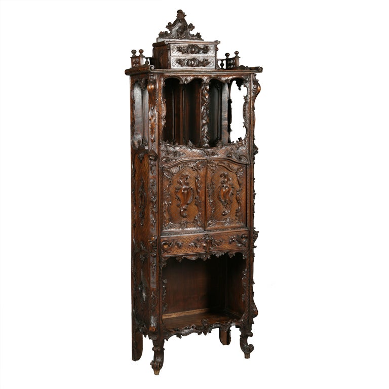 19th Century French Rococo Carved Walnut Etagere For Sale