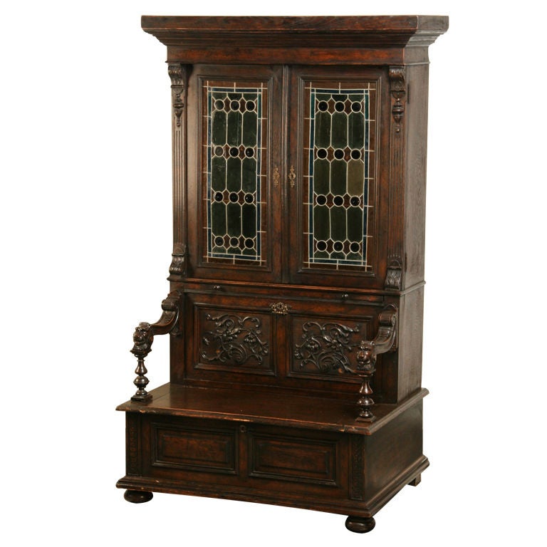 19th Century English Hall Bench Bookcase For Sale