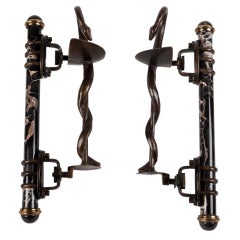 Pair of Art Deco Bronze and Marble Door Pulls