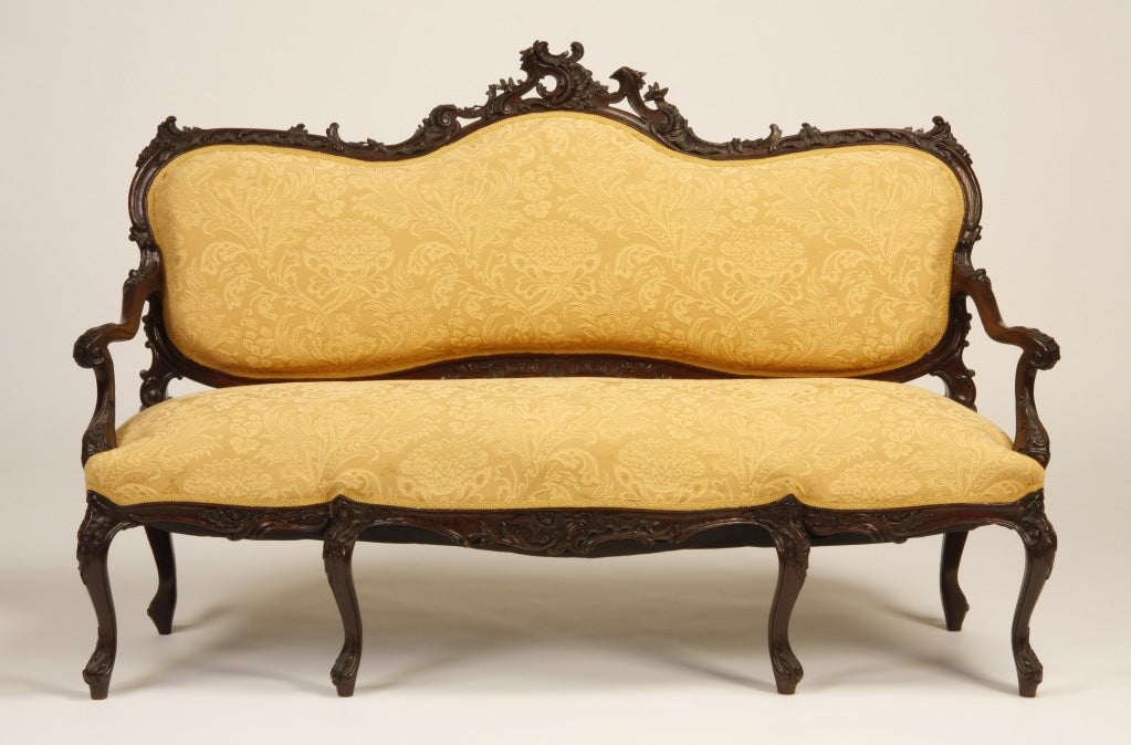 19th Century French Carved Oak Settee