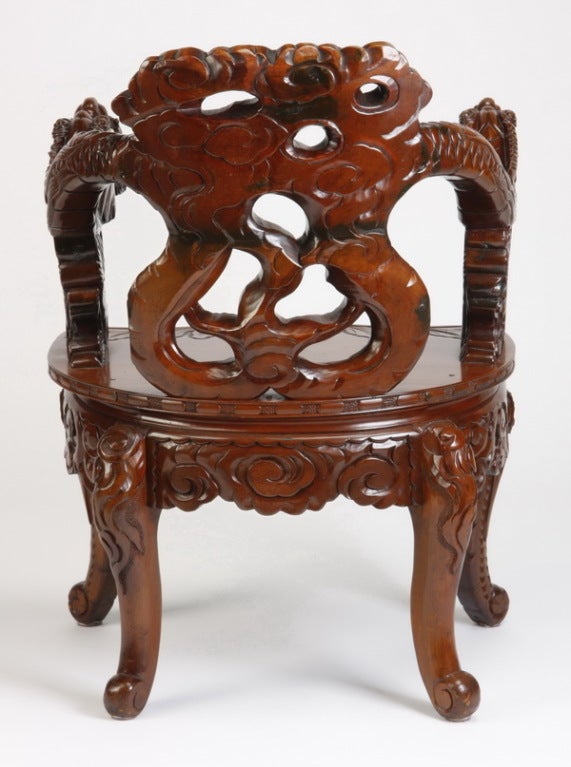 20th Century Chinese Carved Armchair with Ivory Accents