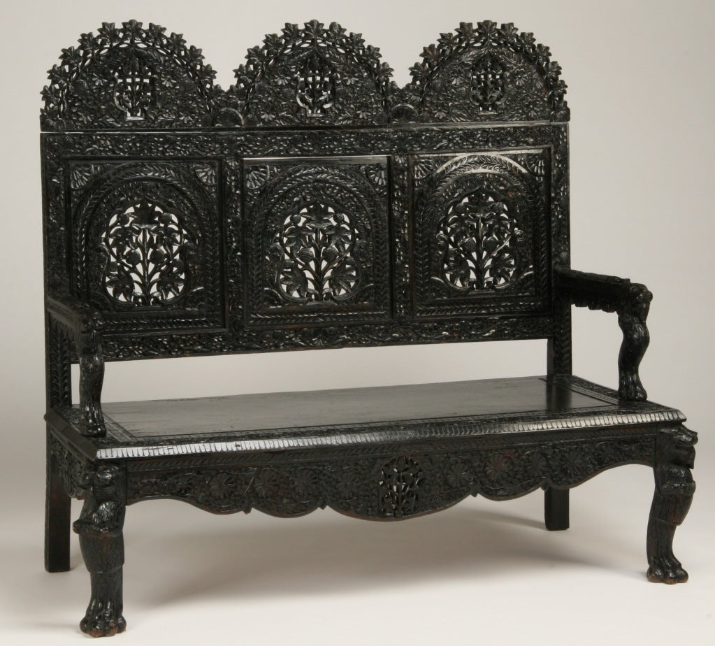 19th Century Carved and Ebonized Burmese Settee