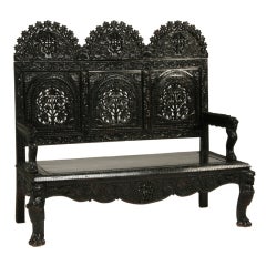 19th Century Carved and Ebonized Burmese Settee