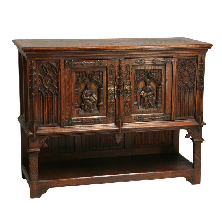 19th Century English Carved Oak Server For Sale