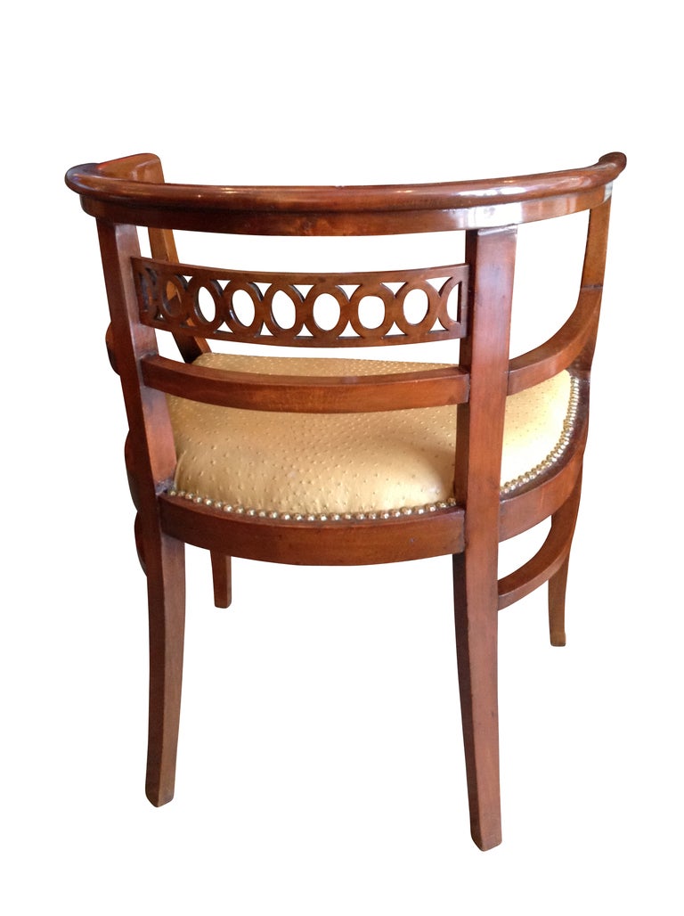 Walnut Art Deco Barrel/Arm Chair with Tight Seat & Nail Heads, Circa 1900