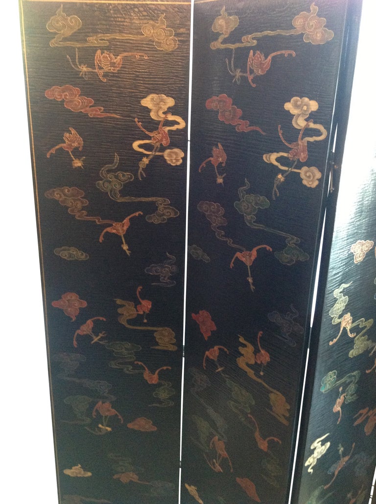 Four Panel Folding Screen, Chinese Blk with Gold Design, Mid 20th Century For Sale 2