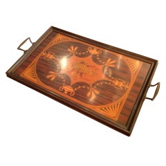 English Marquerty Wooden Tray, Late 19th Century