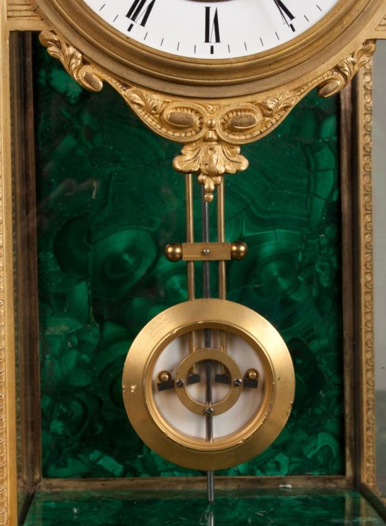 French Ormolu & Malachite Mantel Clock, 19th Century For Sale 1