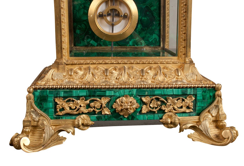 French Ormolu & Malachite Mantel Clock, 19th Century For Sale 2