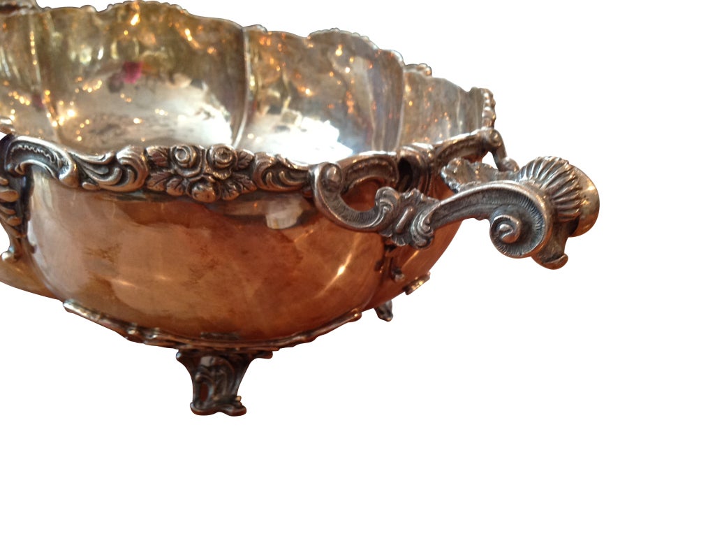 Sterling Silver Center Piece Oval Lobed Bowl, Ornate, Circa 1900 In Good Condition For Sale In West Palm Beach, FL
