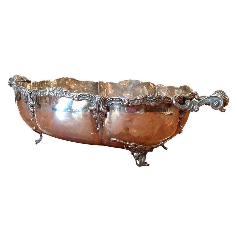 Sterling Silver Center Piece Oval Lobed Bowl, Ornate, Circa 1900 For Sale