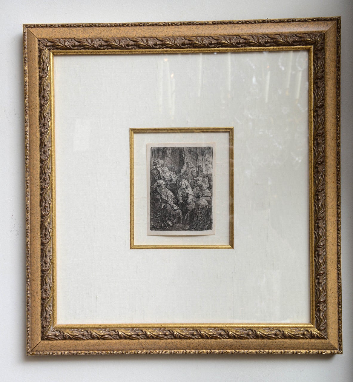 Rembrandt Etching, "Joseph Telling His Dreams", Gilt Frame, 18th Century