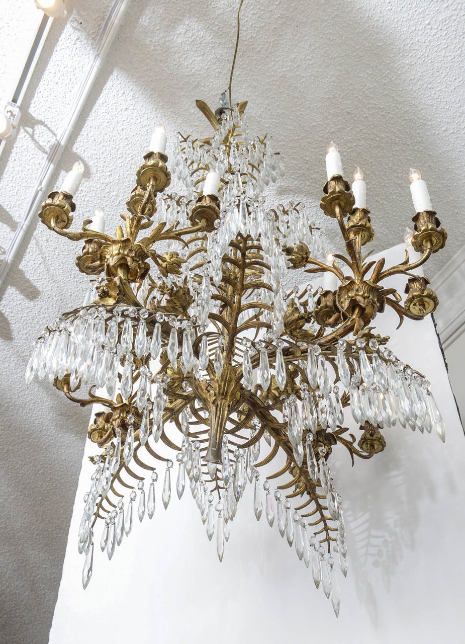 French Chinoiserie Style Bronze and Crystal Chandelier Fixture, 19th Century In Good Condition In West Palm Beach, FL