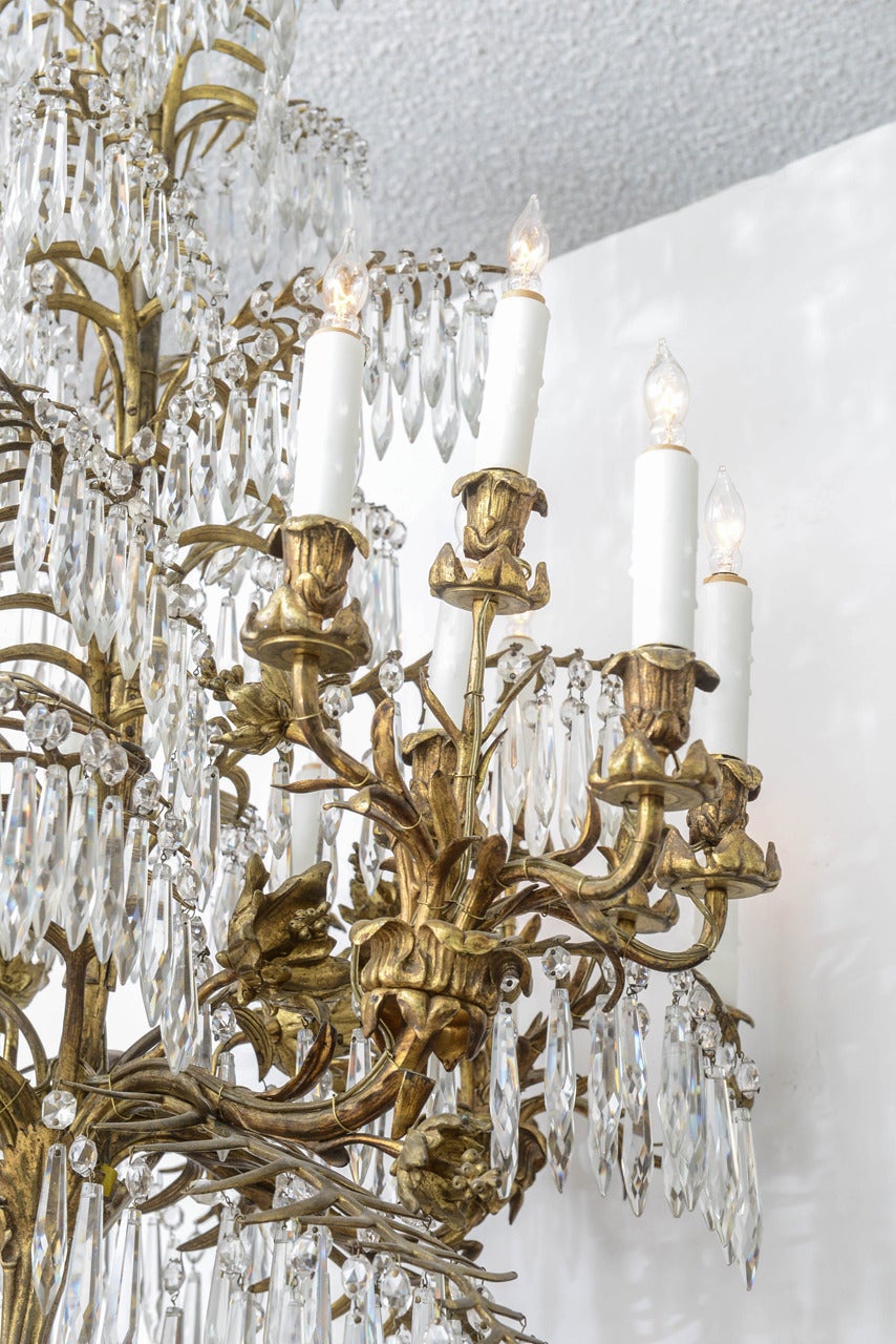 Ormolu French Chinoiserie Style Bronze and Crystal Chandelier Fixture, 19th Century